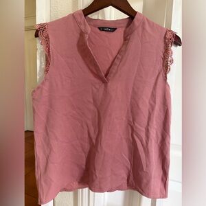 SHEIN Dusty Rose Lace-Trim V-Neck Sleeveless Blouse